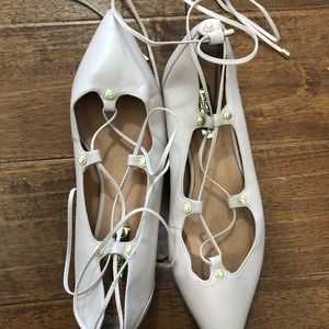 Halogen tie up leather flats